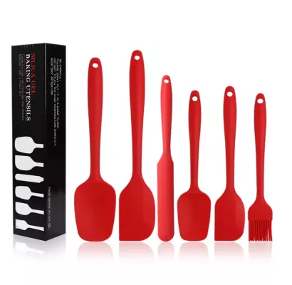 6 Spatules en Silicone résistante à la chaleur pour cuisson et mélange (Rouge)