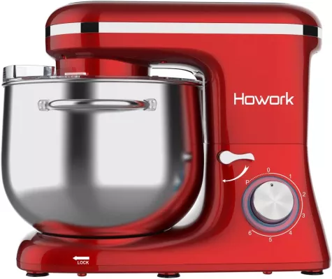 HOWORK Robot Pâtissier 1500W - 6 Vitesses Pétrin Professionnel avec Bol 8L - Rouge