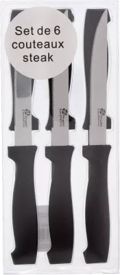 Pradel Excellence - 7030-6N - Lot de 6 Couteaux à Steak, Manche Noir