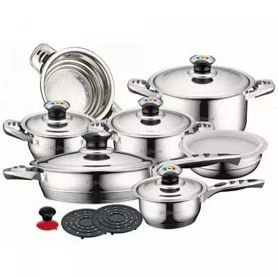 Cheffinger CF-1600S: Batterie De Cuisine 16 Pièces En Acier Inoxydable (Inox)