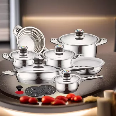 Cheffinger CF-1600S: Batterie De Cuisine 16 Pièces En Acier Inoxydable (Inox)