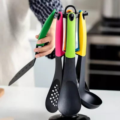 Cheffinger CF-UT01: Set d'ustensiles 6 pièces avec support rotatif - Coloré