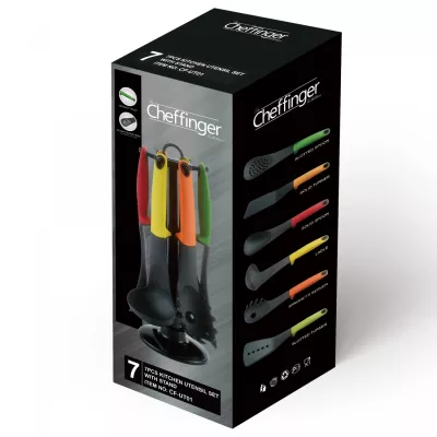 Cheffinger CF-UT01: Set d'ustensiles 6 pièces avec support rotatif - Coloré