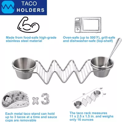 Herzberg HG-04043: Support à Tacos en Acier Inoxydable Avec 2 Tasses