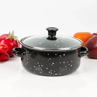 Herzberg HG-04128: 10 Pièces Marmite Et Cocotte De Cuisine En Émail Avec Couvercle En Verre