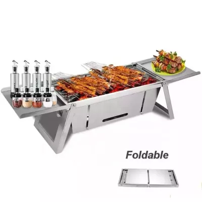 Herzberg HG-04159: Barbecue de Table Pliable en Acier Inoxydable