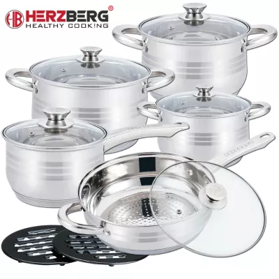 Herzberg Batterie de Cuisine 12 Pièces en Acier Inoxydable