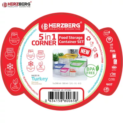 Herzberg Ensemble de contenants cubiques pour aliments 5 en 1 avec poignée