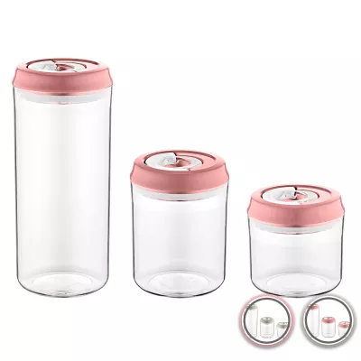 Herzberg  Ensemble de pots de stockage sous vide Rose