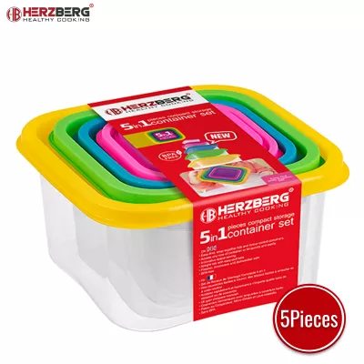 Herzberg Ensemble de contenants carrés pour aliments 5 en 1