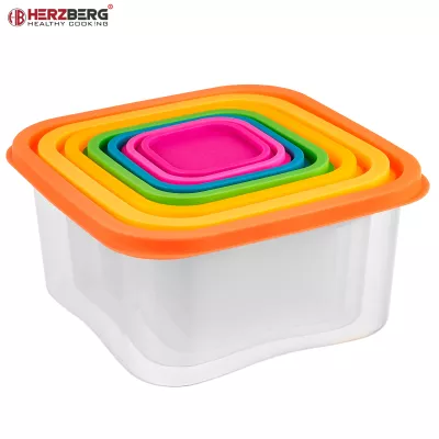 Herzberg Ensemble de contenants carrés pour aliments 7 en 1