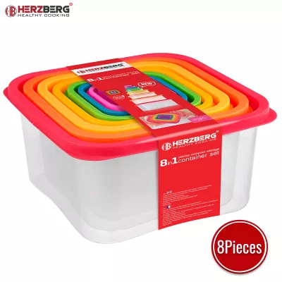 Herzberg Ensemble de contenants carrés 8 en 1 pour aliments