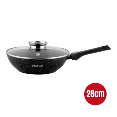 Herzog HR-3617: Wok Recouvert de Marbre de 28cm Avec Couvercle à Bouton Aromatique et Poignée Amovible