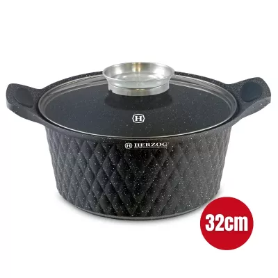 Herzog HR-5219: Cocotte en Marbre Avec Revêtement en Marbre de 32cm Avec Bouton Aromatique - 9.7L