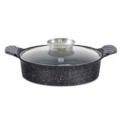 Herzog HR-5225 : Cocotte Peu Profonde Recouverte de Marbre de 28cm Avec Bouton Aromatique - 3.7L