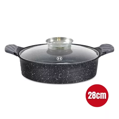 Herzog HR-5225 : Cocotte Peu Profonde Recouverte de Marbre de 28cm Avec Bouton Aromatique - 3.7L