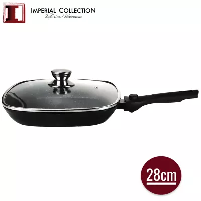 Imperial Collection Poêle à Griller de 28 cm avec Couvercle et Poignée Détachable