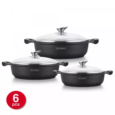 Royalty Line RL-BR1006M: Ensemble De 6 Casseroles Basses Avec Revêtement En Marbre Antiadhésif