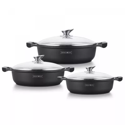 Royalty Line RL-BR1006M: Ensemble De 6 Casseroles Basses Avec Revêtement En Marbre Antiadhésif