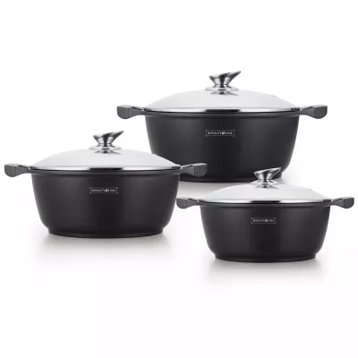 Royalty Line RL-BS1006M:  Ensemble De Casseroles Avec Revêtement En Marbre Antiadhésif 6 Pièces