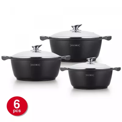 Royalty Line RL-BS1006M:  Ensemble De Casseroles Avec Revêtement En Marbre Antiadhésif 6 Pièces