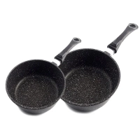 PRADEL EXCELLENCE - Lot de 2 Casseroles 16 cm et 20 cm Façon Pierre Avec 2 Manches Amovibles