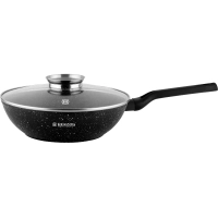 Herzog HR-2618 : Wok à Revêtement en Marbre de 32cm Avec Couvercle en Verre à Bouton Aromatique