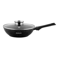 Herzog HR-3617: Wok Recouvert de Marbre de 28cm Avec Couvercle à Bouton Aromatique et Poignée Amovible