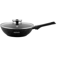 Herzog HR-3618: Wok Recouvert de Marbre de 32cm Avec Couvercle à Bouton Aromatique et Poignée Amovible