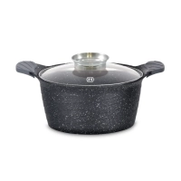 Herzog HR-5221: Cocotte à Revêtement en Marbre de 20cm Avec Bouton Aromatique - 2.6L