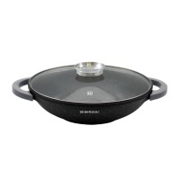 Herzog HR-5229: Wok à Revêtement en Marbre de 32 cm Avec Bouton Aromatique Avec Couvercle en Verre - 4.3L