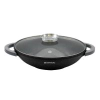 Herzog HR-5230 : Wok à Revêtement en Marbre de 36 cm Avec Bouton D'arôme de Couvercle en Verre - 6.2 L