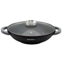 Herzog HR-5231: Wok à Revêtement en Marbre de 40 cm avec Bouton Aromatique avec Couvercle en Verre - 8.5L