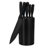 Cheffinger CF-JJ06: Ensemble De 6 Couteaux De Cuisine Antiadhésifs Avec Motif Diamant - Noir